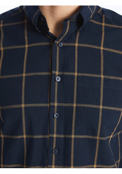 Lcwaıkıkı Classic Lacivert Regular Fit Uzun Kollu Ekose Poplin Erkek Gömlek