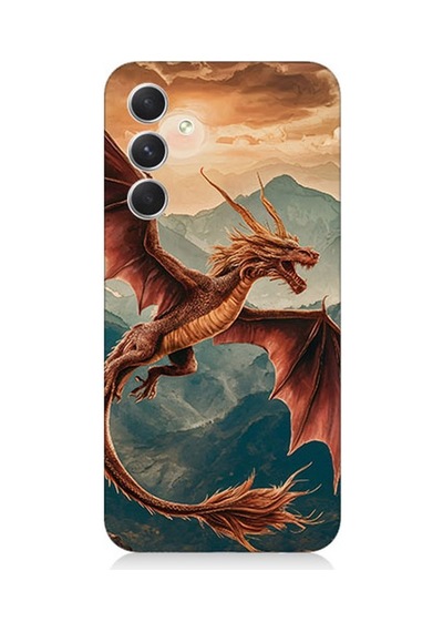 Samsung Galaxy A24 Uyumlu Dağların Üzerinde Ejderha Desenli Silikon Kılıf Çok Renkli