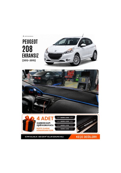 Peugeot 208 Eski Uyumlu Torpido Koruma, Torpido Örtüsü, Torpido Kılıfı - Siyah Mavi