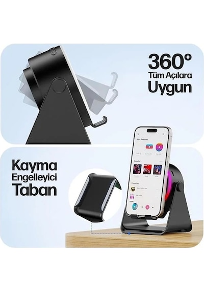 Enkado Ekd-s10 5w İndüksiyonlu Bluetooth Hoparlör Ses Yükselten 2000mah Rgb Işıklı Standlı Speaker - 227186