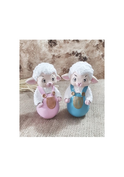 El Yapım Dekoratif Kuzu Seti,pembe-mavi Kuzucuk Set 2'li