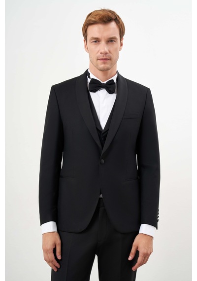 Morven Erkek Siyah Poliviskon Ceromonia Santorini Slim Fit Şal Yaka Damatlık 24mc055002001 Siyah Morven Erkek Siyah Poliviskon Ceromonia Santorini Slim Fit Şal Yaka Damatlık 24mc055002001 Siyah