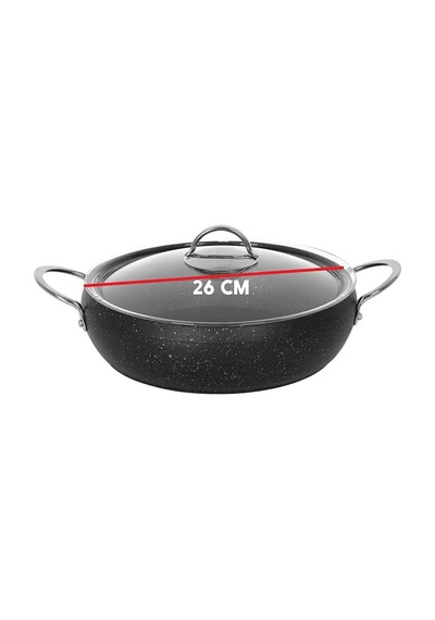 Granit Döküm Pilav Tenceresi Fırına Girebilir Metal Saplı Pilav Tenceresi 26-28-30 Cm Siyah