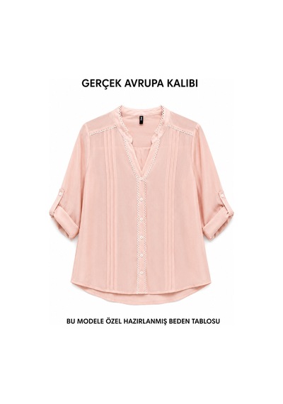 Büyük Beden Hakim Yaka Düğmeli Tencel Kumaş Rahat Kalıp Kadın Gömlek Pembe