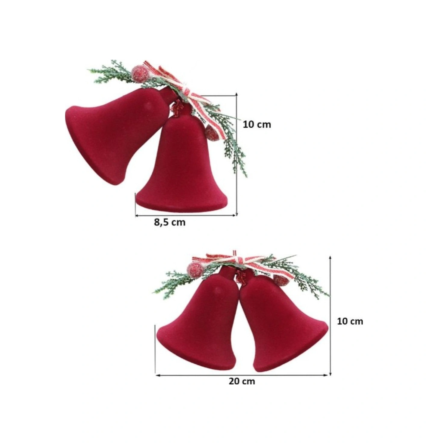 Yılbaşı Kadife Çan Bordo 2lı 10x20cm Ast7302