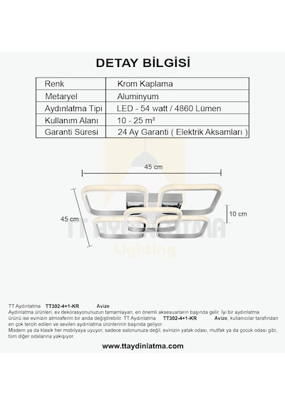 Tt302-4+1-kr Tt Aydınlatma Krom Kaplama 5 Li Gün Işığı Led Av Krom