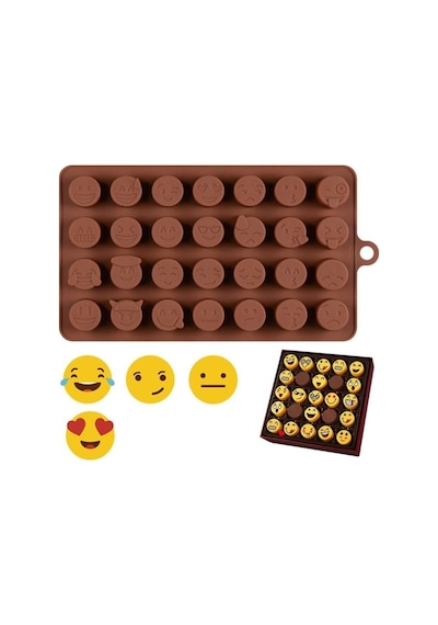 Emoji Şekilleri Silikon Çikolata Kalıbı Kahverengi