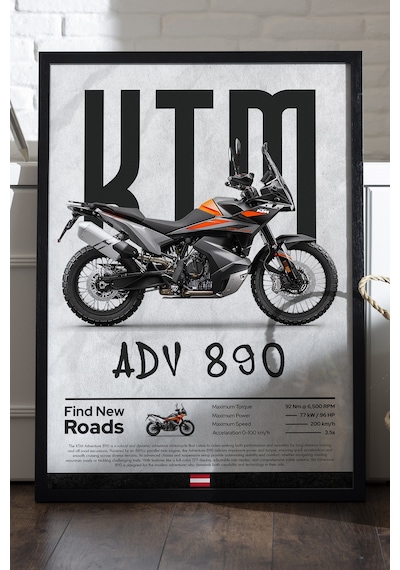 Ktm Adv 890 Siyah Ahşap Çerçeveli Poster, Dekoratif Motosiklet Duvar Tablosu