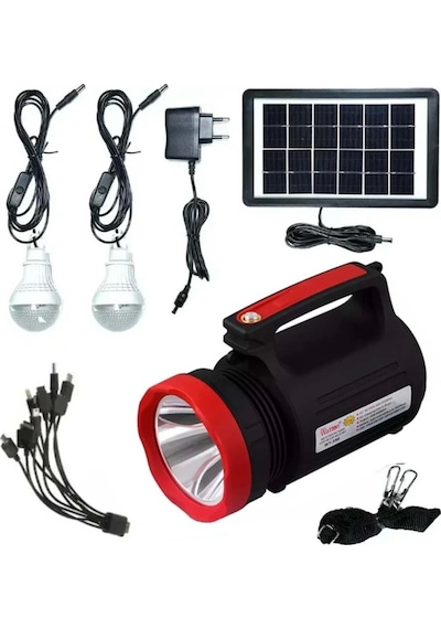 Watton Solar 4v 5a Ledli El Feneri Lamba Seti Güneş Panelli 2 Ampullü Çok Renkli