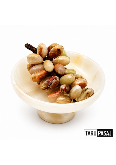 Feng Shui Bereket Üzümü Ve Van Taşı Ayaklı Çanak Seti 30 Taneli Doğal Taş Üzüm Salkımı Dekor 5 İnç El Yapımı Çanak Kahverengi