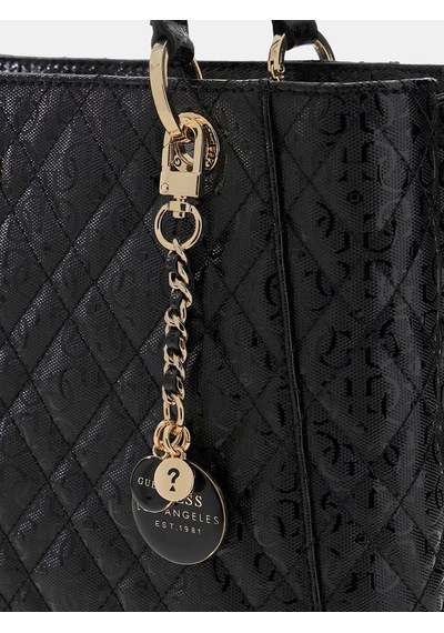 Guess Isemay Logo Patent Shopper Kadın Omuz Çantası Hwgg9628250 Siyah