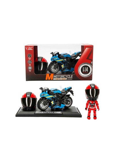 Sesli Ve Işıklı Die-cast Çek Bırak Metal Yarış Motosikleti Kask Ve Stantlı Set Çok Renkli