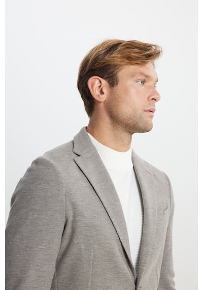 Erkek Acı Kahverengi Slim Fit Dar Kesim Mono Yaka Armürlü Torba Cepli Ceket Acı Kahverengi