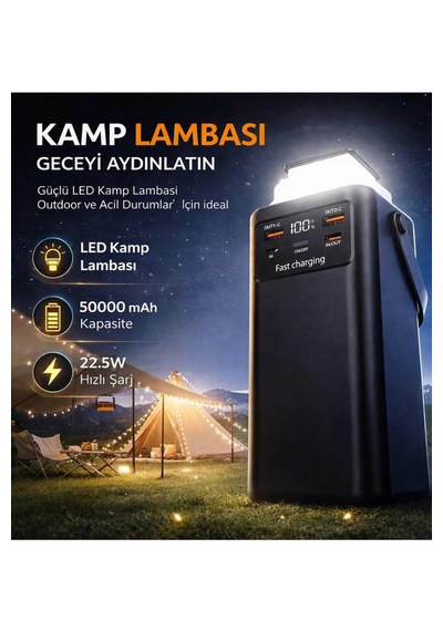 Acl 50.000 Mah Ultra Yüksek Kapasiteli Hızlı Şarj Powerbank - Taşınabilir Güç Ünitesi - Kamp Batarya Siyah