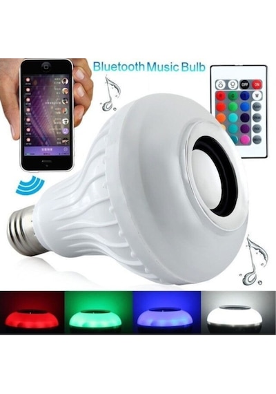 Akıllı Led Ampul 12w Rgb, Bluetooth Hoparlör Ve Uzaktan Kumanda, E27 Beyaz Işık Müzik Ve Aydınlatma Çok Renkli