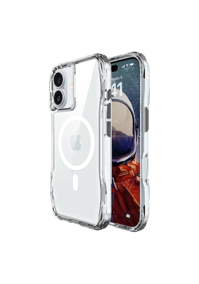 Bix iPhone Uyumlu 16 Octagon Hava Yastıklı Magsafe Kılıf Maksimum Korumalı Antrasit Kristal Şeffaf