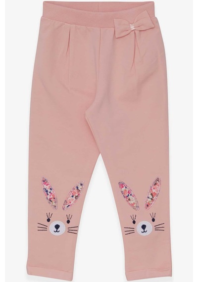 Breeze Kız Bebek Tayt Pantolon Tavşan Nakışlı 9 Ay-3 Yaş, Pudra