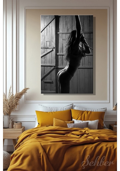 Siyah Beyaz Tangalı Kadın Model Estetik Fotoğrafı Dikey Kanvas Tablo Tekli Ev Kafe Ofis 3285