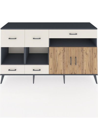 Hyperion Konsol 4 Raflı 5 Çekmeceli 2 Kapaklı 176x44x99 Antrasit-çam/aytaşı Antrasıt/atlas Çam - Antrasıt