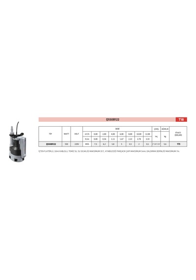 İmpo Q550b122 Gizli Flatörlü Dalgıç Pompası - 550 Watt