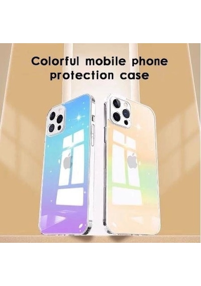 Apple Uyumlu iPhone 11 Pro Max Parlak Rainbow Holografik Kamera Korumalı Sert Kılıf