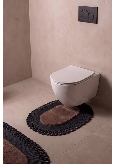 Banyo Paspası Takımı 60x100+40x60 Cm Dış Trikot Mouss Kahve & Siyah Kahve - Siyah