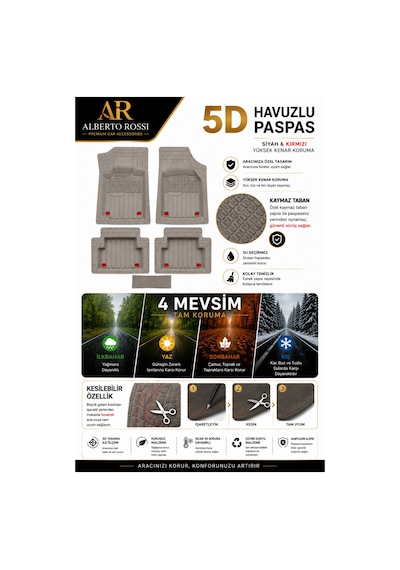 Nissan Navara 2018 Model Uyumlu Enerji Gri 5d Havuzlu Paspas Yumuşak Kaymaz Taban