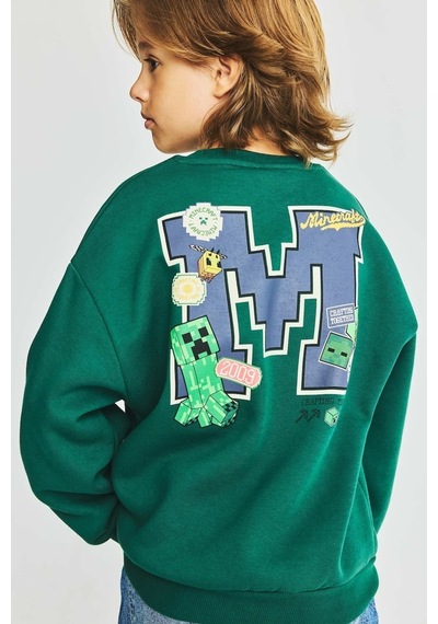 Defacto Minecraft Bisiklet Yaka İçi Yumuşak Tüylü Kalın Sweatshirt Erkek Çocuk I3062a826wngn651 Yeşil-gn651