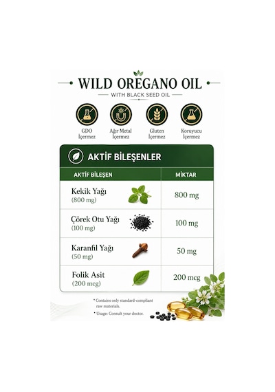 Helovit Wild Oregano Oil 1200 Mg Çörek Otu Yağı İçeren Doğal Vücut Direnci Desteği 30 Softjel