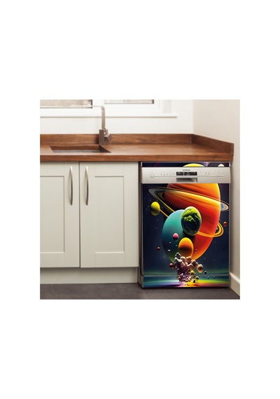 Uzay Gezegenler Bulaşık Makinesi Kaplama Sticker Kendinden Yapışkanlı Folyo 75x75 Cm