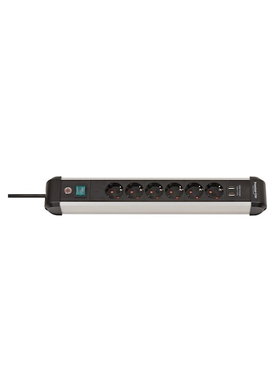 Brennenstuhl Premium-alu-line 6 Soketli 2 Adet 3.1 Hızlı Şarj Usb' Li Uzatma Priz Anahtarlı 3 Metre