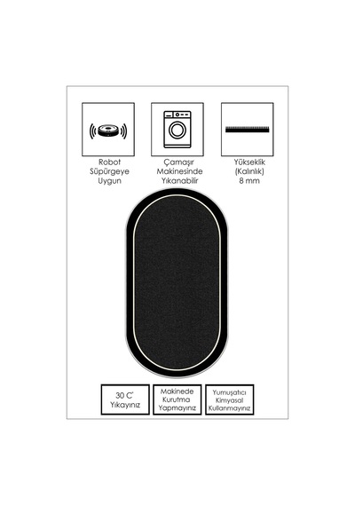 West Home Dijital Baskı Yıkanabilir Kaymaz Taban Siyah Oval Mutfak Halısı Salon Halısı Ve Yolluk Wh 478 Black Oval