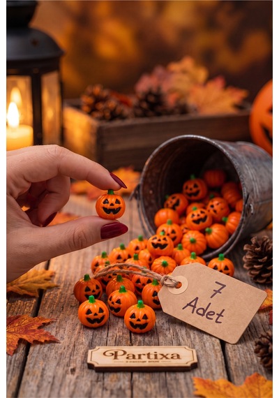 7'li Halloween Mini Balkabağı Figürü - Ev Ve Parti Dekorasyonu Cadılar Bayramı Süsü Çok Renkli