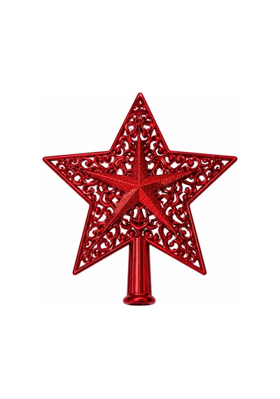 Kırmızı Motifli Yıldız Çam Ağacı Tepeliği - Dekoratif Canlı Kırmızı Oymalı Yılbaşı Ağaç Tepe Süsü - 9069916345002 Diğer