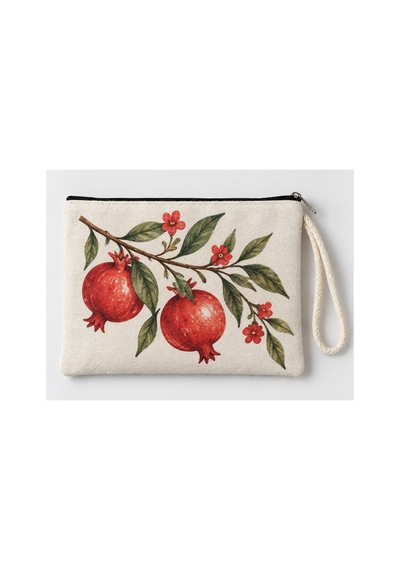 Nar Dalı Baskılı Fermuarlı Makyaj Çantası Bozuk Para Cüzdanı Clutch