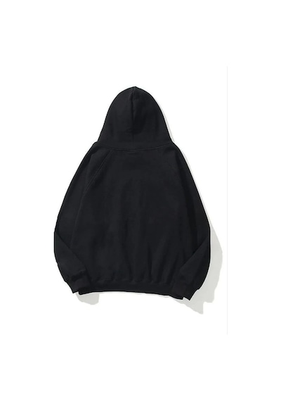 Kadın Kapüşonlu Kanguru Cepli 3 İplik Pamuklu Düz Hoodie Sweatshirt - Siyah
