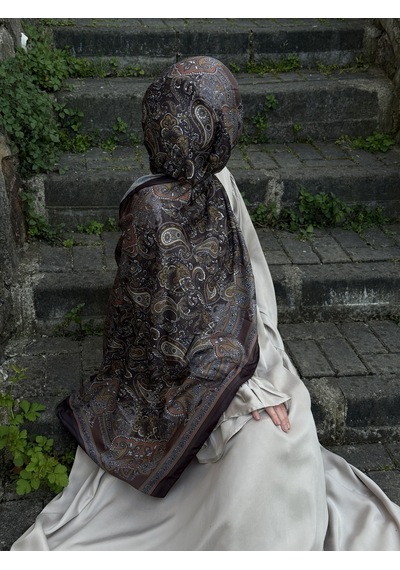 Qalortex Scarf Pamuklu Etnik Desen Şal-kahve