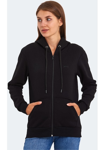 Slazenger KATYA Kadın Fermuarlı Kapüşonlu Cepli Siyah Sweatshirt