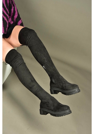 Fox Shoes V7264253 Siyah Süet Streç Kadın Çizme Siyah