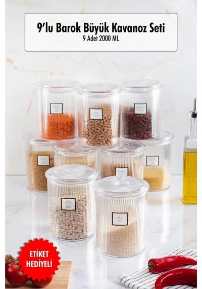 9'lu Barok Yuvarlak Büyük Kavanoz Seti & Saklama Kabı & Erzak Kabı 9 2000 Ml Diğer