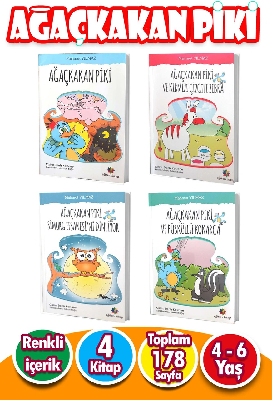 4 - 6 Yaş Ağaçkakan Piki Okuma Seti - 4 Kitap - Renkli İçerik