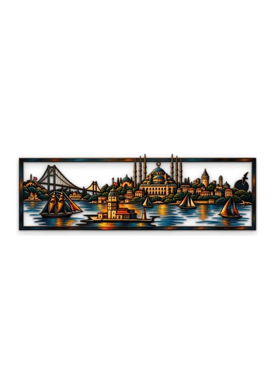 İstanbul Boğazı Panosu - Metal Tablo - Dec0257 120 X 39 Cm Çok Renkli
