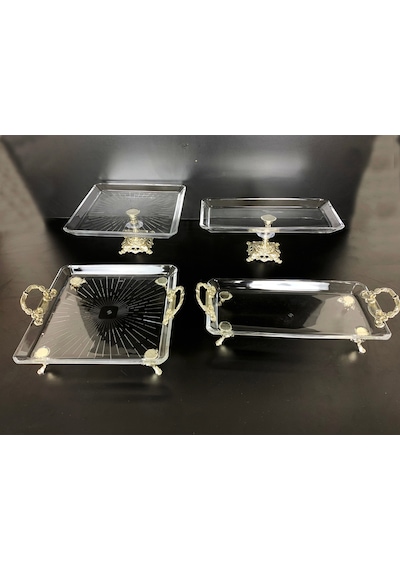 Elta Collection 4 Parça Gümüş Metal Ayaklı Sunum Seti Gümüş
