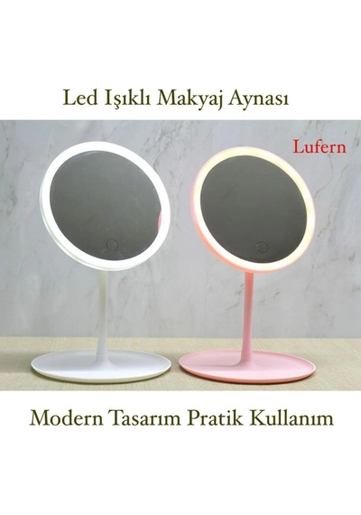 Premium Yuvarlak Ledli Makyaj Aynası Modern 30x18 Cilt Bakım Kişisel Bakım Uzun Ömürlü Masa Üstü
