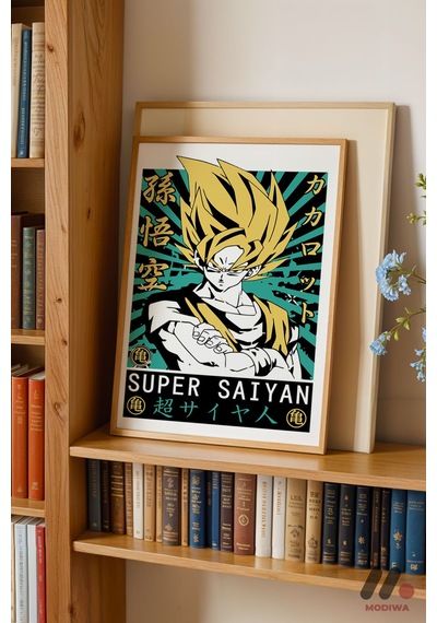 Dragon Ball Super Saiyan Goku Poster, Ahşap Çerçeveli Duvar Tablosu - Anime Severlere Özel Hediye