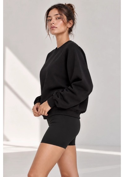 Bbbutikbasic Kadın Şardonlu 3 İplik Kısa Reglan Kol Sweatshirt My3535 siyah