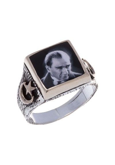 925 Ayar Gümüş Atatürk Resimli Ay-Yıldız Detaylı Yüzük