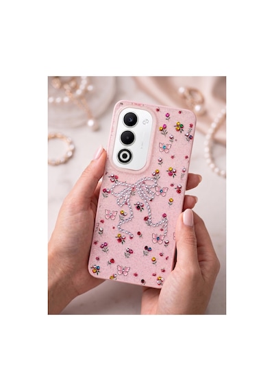 Oppo A5 4g/5g Taşlı Desenli Fiyonk Silikon Kılıf Pembe