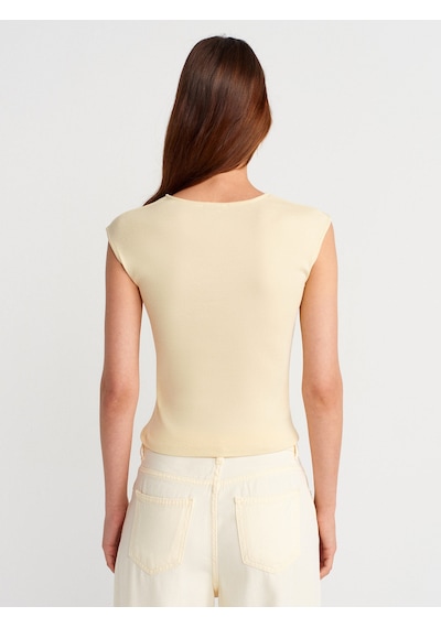 Dilvin 21054 Büzgülü Basic T-shirt-açık Sarı Açık Sarı