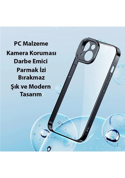 Baseus Glitter Apple iPhone Uyumlu 14 Plus 6.7 Renkli Kenar Silikon Kılıf + Tempered Ekran Koruyucu Set- 5775 Siyah